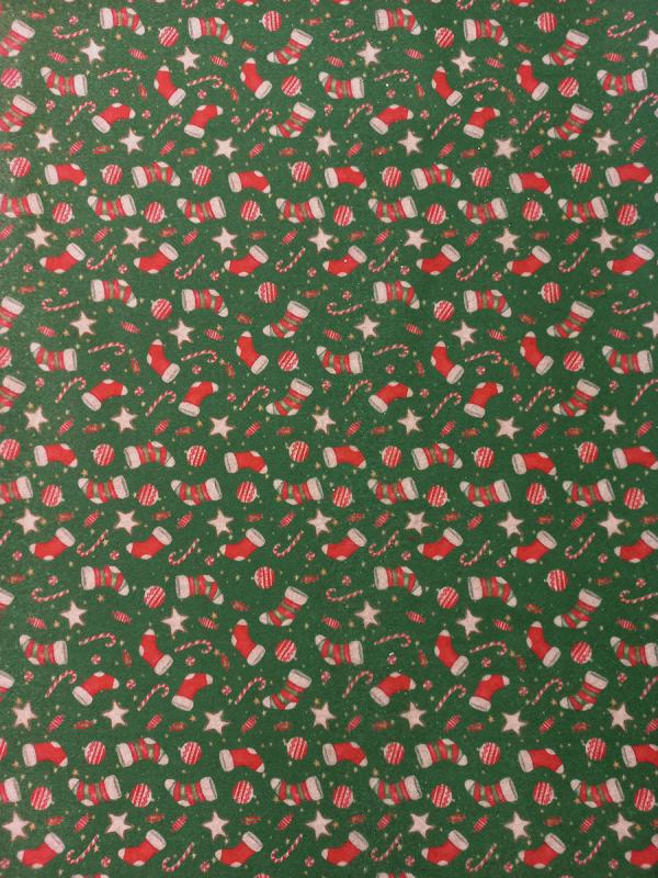 Panno lenci stampato - 3209 Verde/rosso