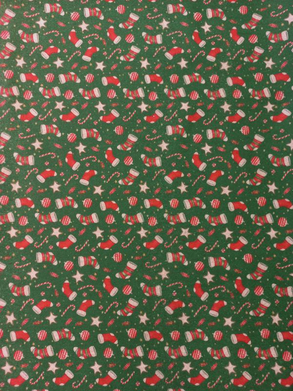 Panno lenci stampato - 3209 Verde/rosso